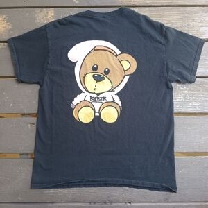 Justin Bieber Changes Bear In Hoodie Black Pink Short Sleeve T-Shirt Women's L